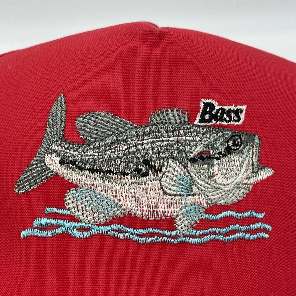NEW Vintage Bass Hat‎ Cap SnapBack Red Trucker Embroidered Fishing Made In USA